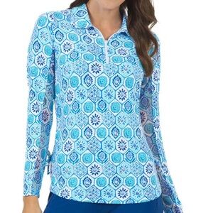 Ibkul Medium Women’s Seafoam 1/4 Zip Golf Polo Collar Sun Shirt UPF 50+